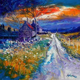 Eveninglight on the road from Keills 24x24